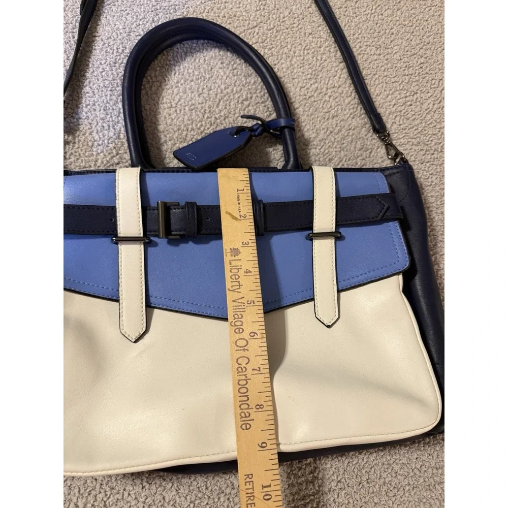 REED KRAKOFF Faux Leather Satchel Blue Handbag American Luxury Large w/ Strap